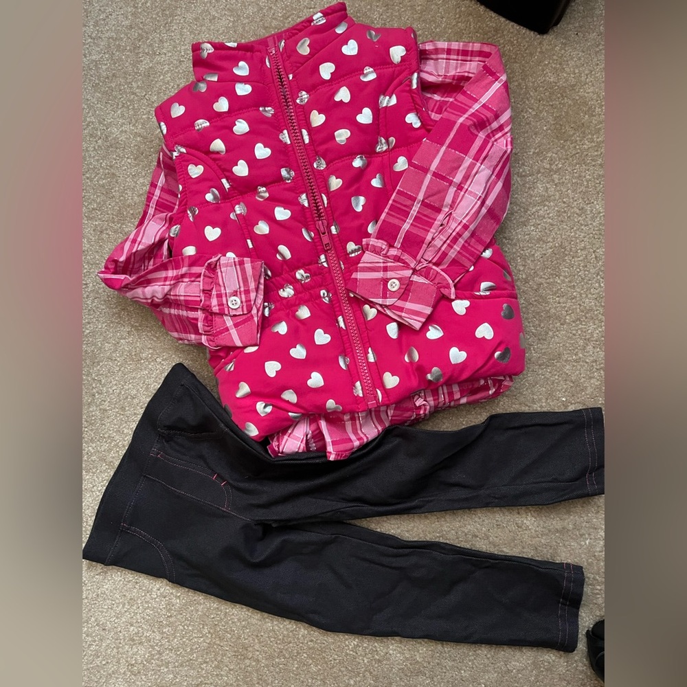 Girl’s Pink Vest 3 piece outfit, black leggings ~ 3T